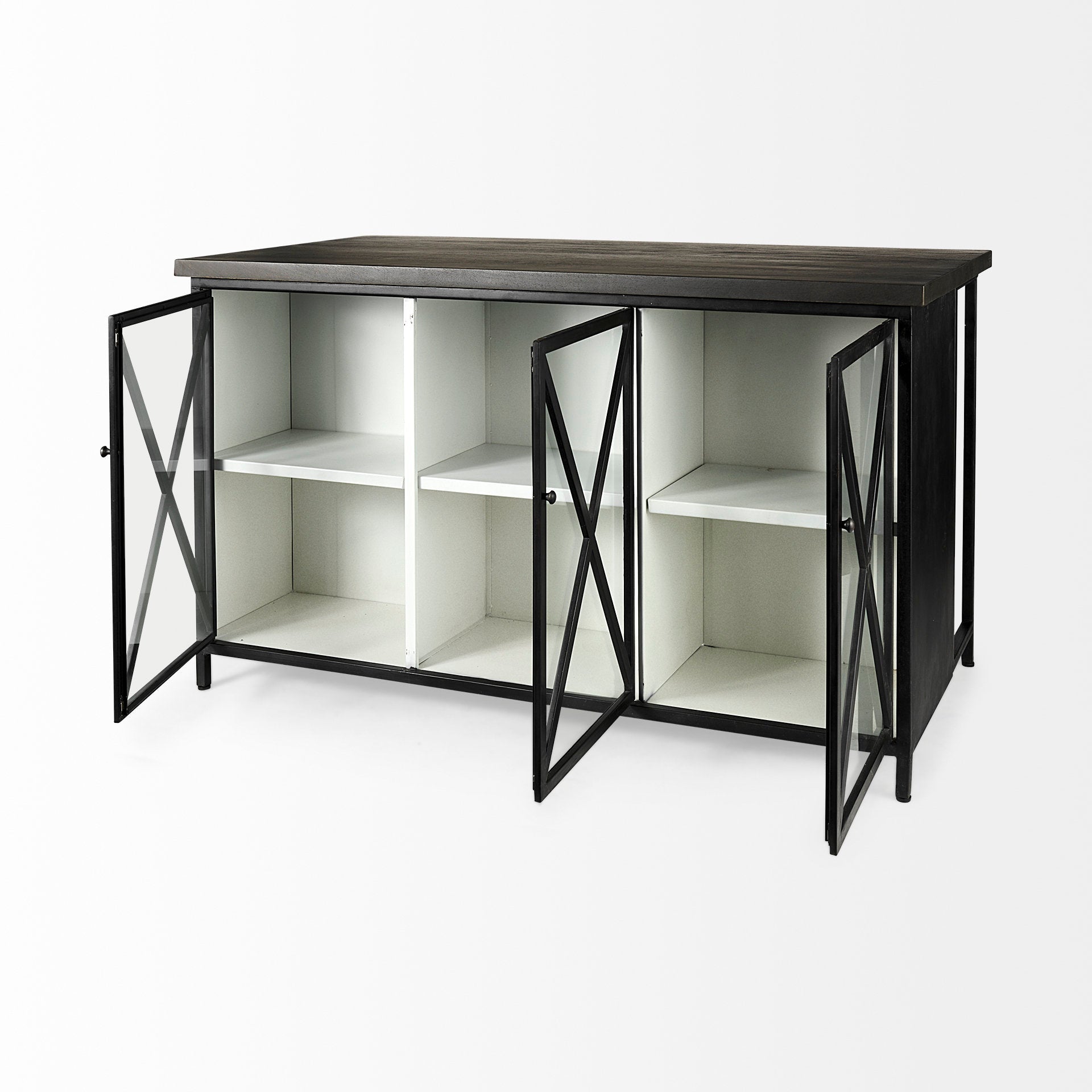 Dimitra Dark Iron with Glass Doors Kitchen Island - Dekor Butik