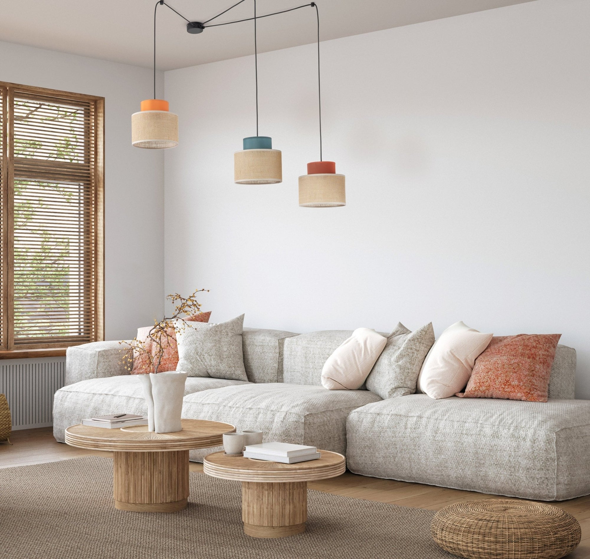 DUO Jute Adjustable 3 - Light Pendant for Dining Table & Kitchen Island - Dekor Butik