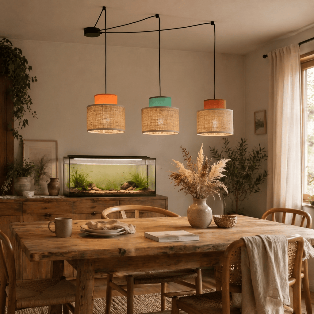 DUO Jute Adjustable 3 - Light Pendant for Dining Table & Kitchen Island - Dekor Butik