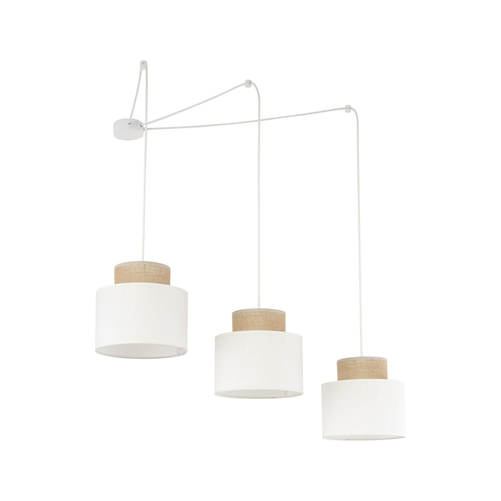 DUO White Jute Natural Suspension Pendant Ceiling Light Fixture for Kitchen Island, Dining Room & Living Room (3 - Light) - Dekor Butik