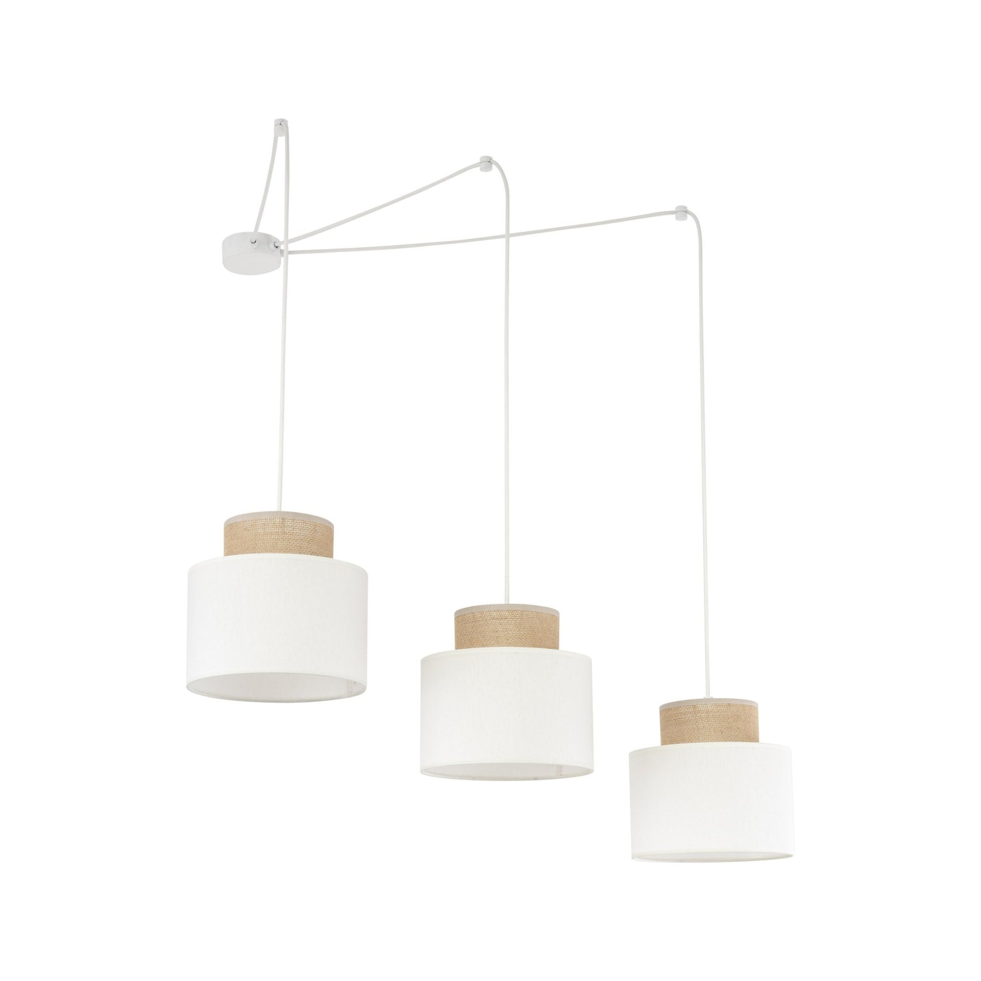 DUO White Jute Natural Suspension Pendant Ceiling Light Fixture for Kitchen Island, Dining Room & Living Room (3 - Light) - Dekor Butik