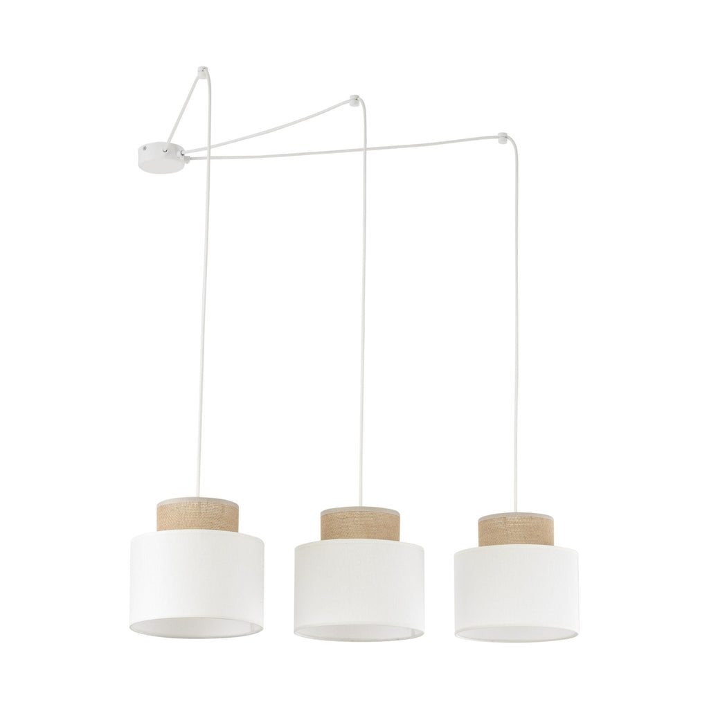 DUO White Jute Natural Suspension Pendant Ceiling Light Fixture for Kitchen Island, Dining Room & Living Room (3 - Light) - Dekor Butik