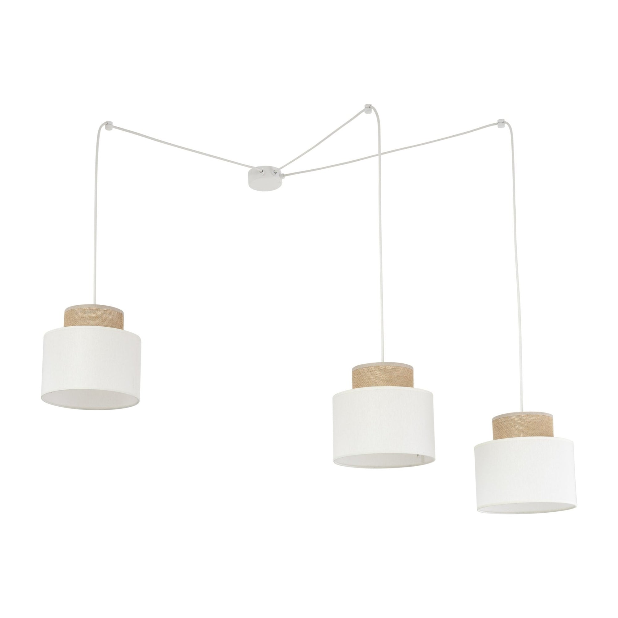 DUO White Jute Natural Suspension Pendant Ceiling Light Fixture for Kitchen Island, Dining Room & Living Room (3 - Light) - Dekor Butik