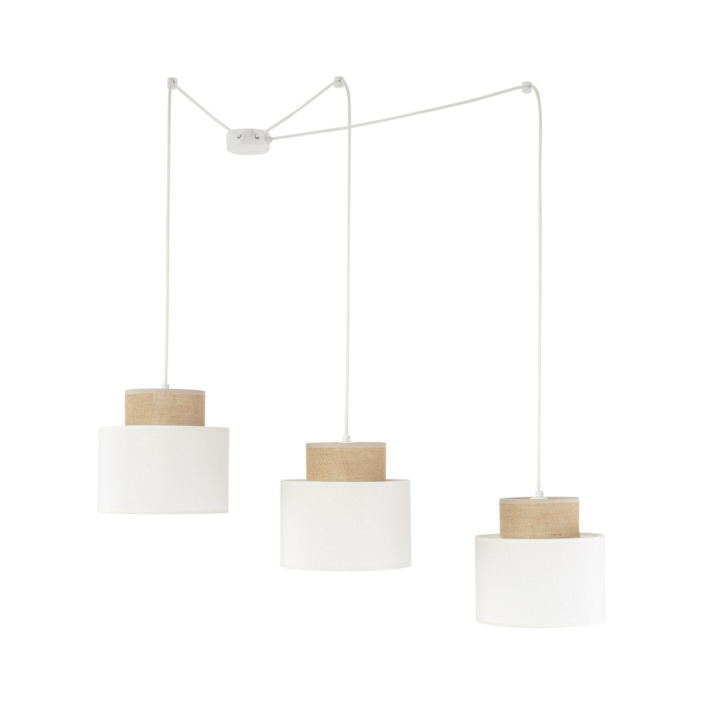 DUO White Jute Natural Suspension Pendant Ceiling Light Fixture for Kitchen Island, Dining Room & Living Room (3 - Light) - Dekor Butik