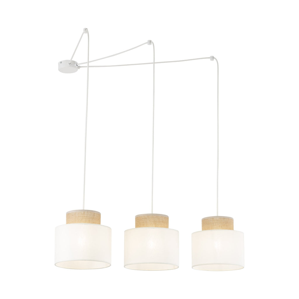 DUO White Jute Natural Suspension Pendant Ceiling Light Fixture for Kitchen Island, Dining Room & Living Room (3 - Light) - Dekor Butik