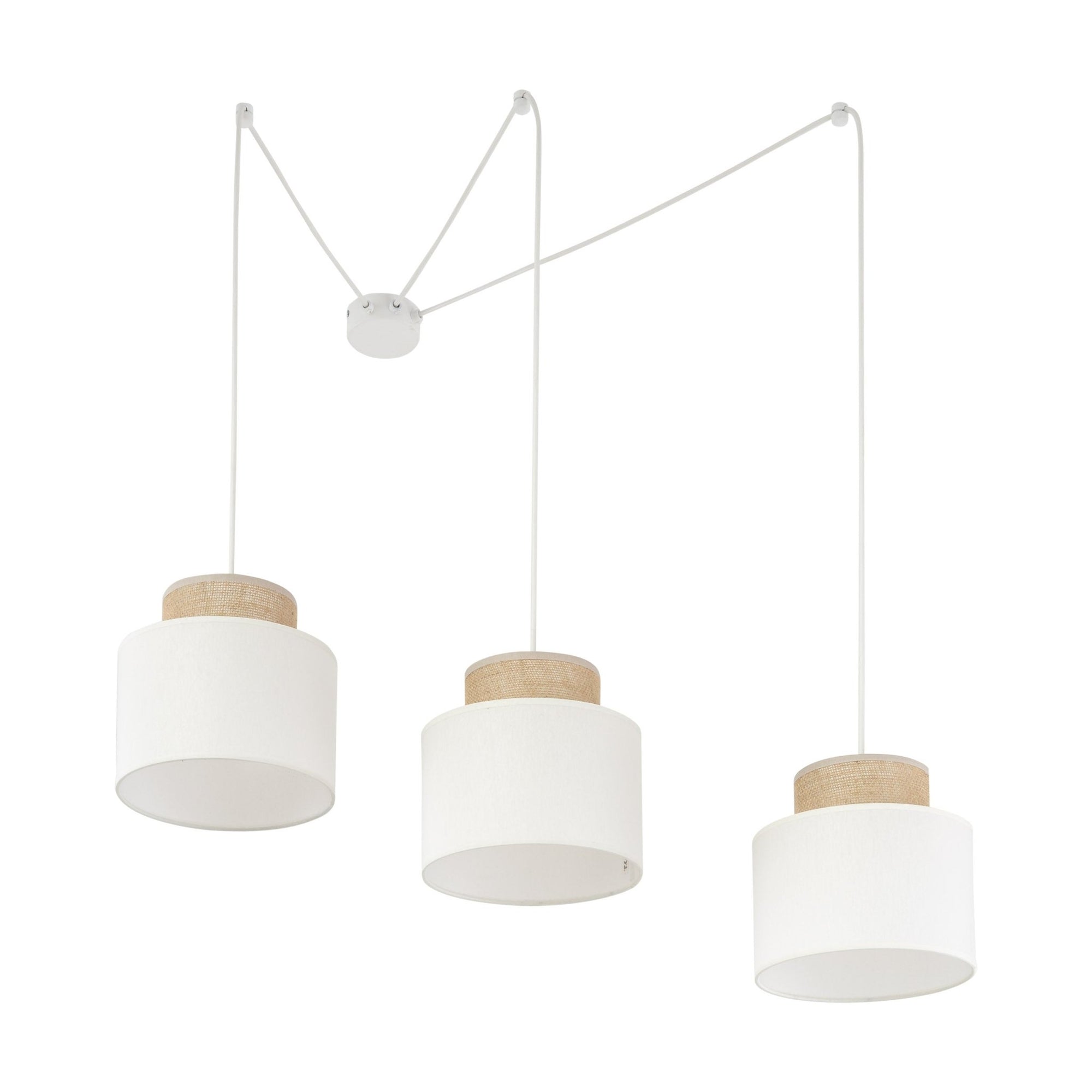 DUO White Jute Natural Suspension Pendant Ceiling Light Fixture for Kitchen Island, Dining Room & Living Room (3 - Light) - Dekor Butik