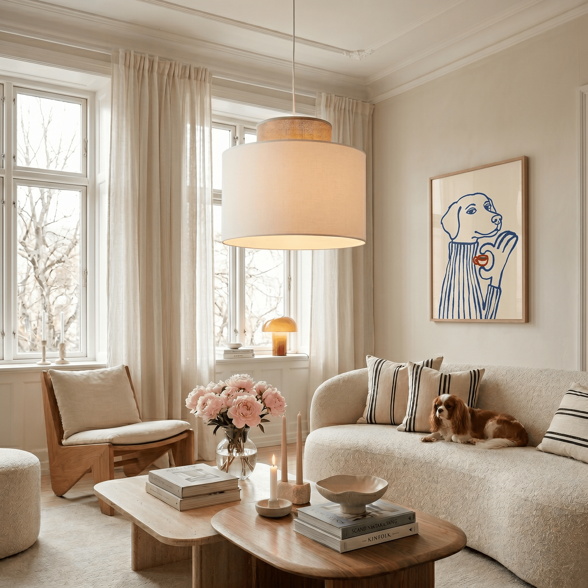 Duo White Jute Scandinavian Pendant Ceiling Light for Kitchen Island, Dining Room & Natural Interiors - Dekor Butik