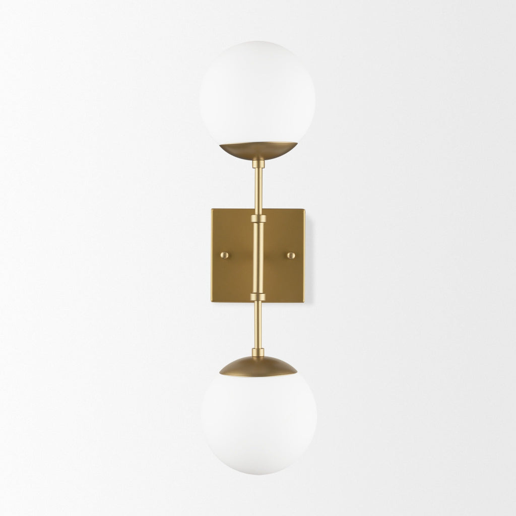 Edie Brushed Gold Metal w/ Frosted Glass Globes 2 - Light Wall Sconce - Dekor Butik