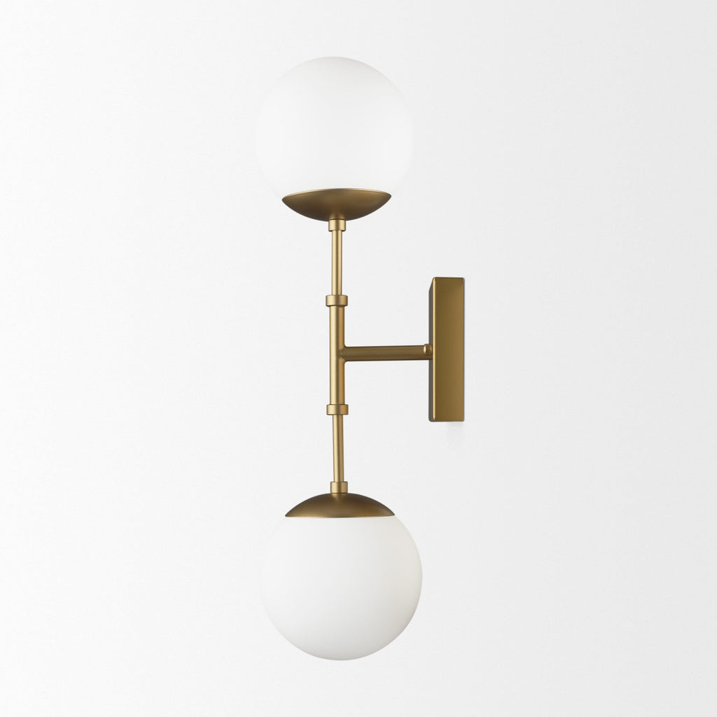 Edie Brushed Gold Metal w/ Frosted Glass Globes 2 - Light Wall Sconce - Dekor Butik