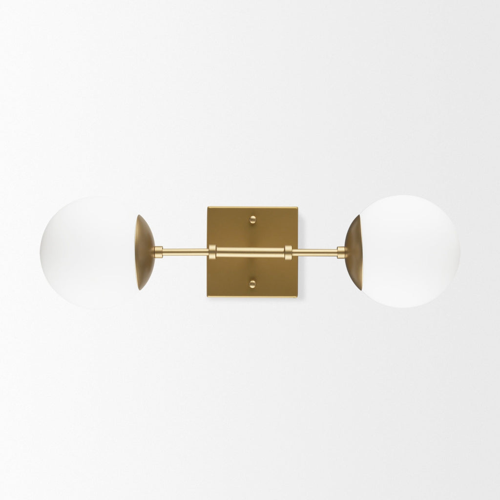 Edie Brushed Gold Metal w/ Frosted Glass Globes 2 - Light Wall Sconce - Dekor Butik