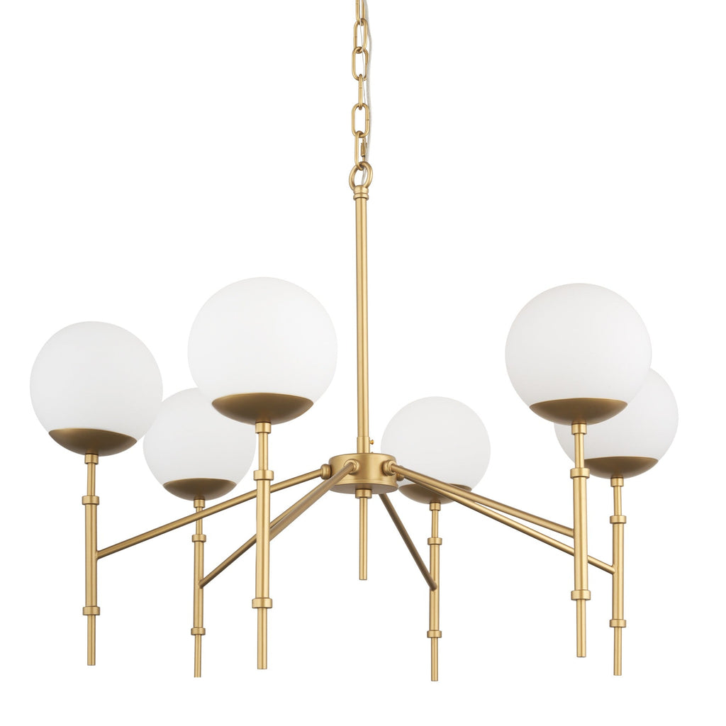 Edie Brushed Gold Metal w/ Frosted Glass Globes 6 - Light Chandelier - Dekor Butik