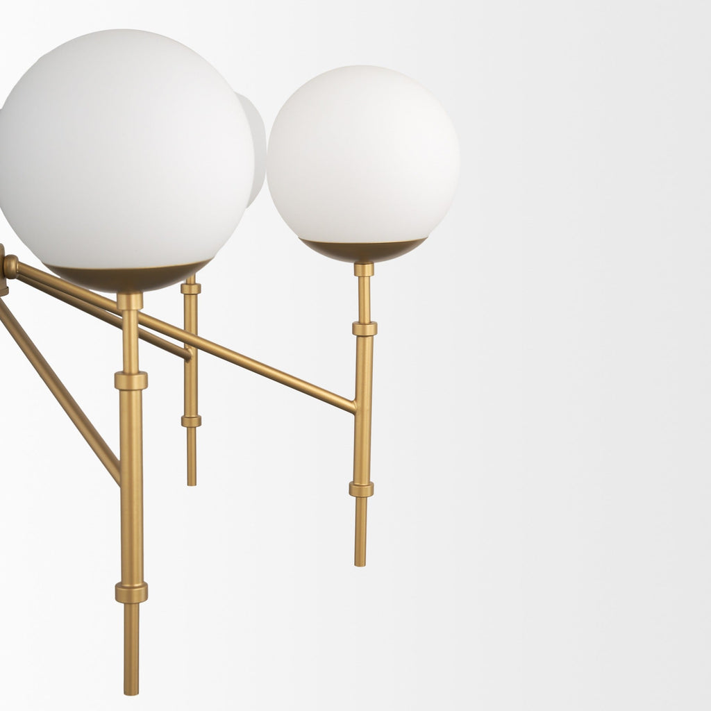 Edie Brushed Gold Metal w/ Frosted Glass Globes 6 - Light Chandelier - Dekor Butik