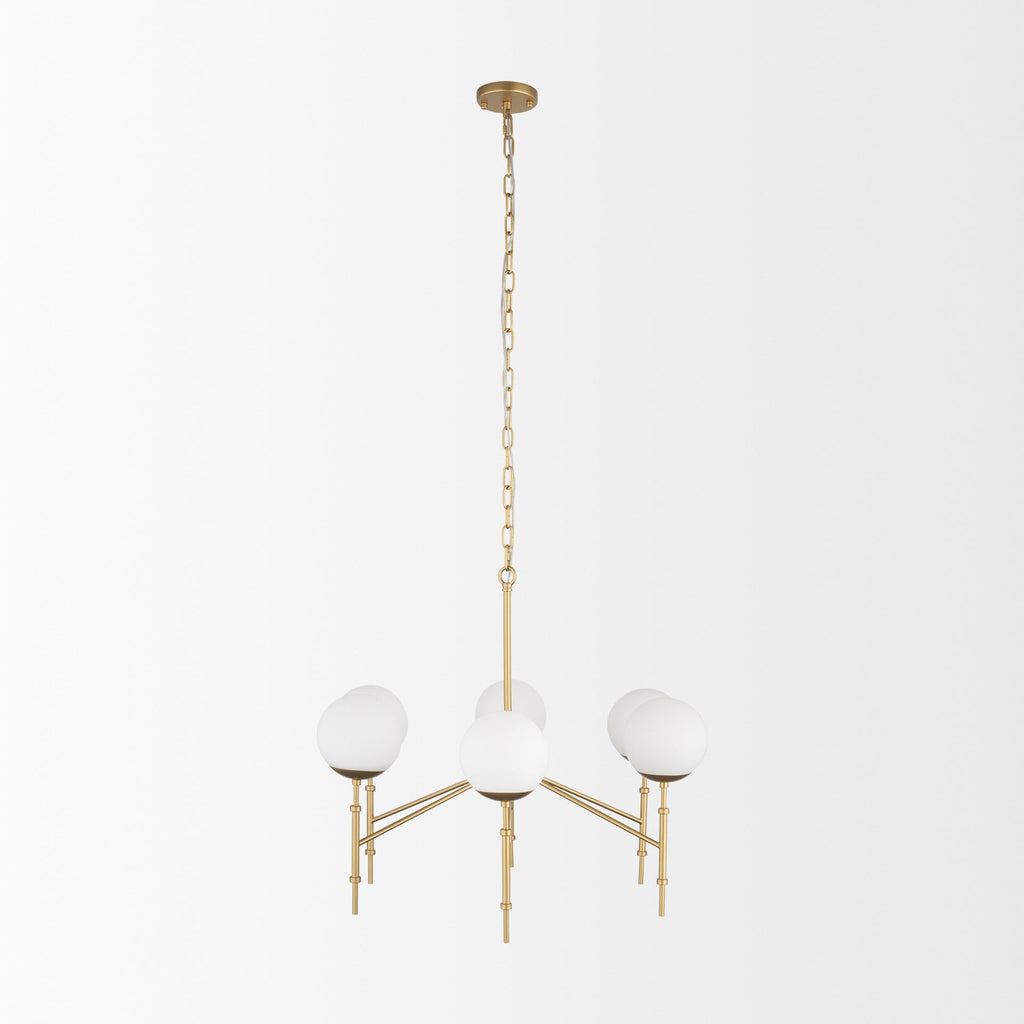 Edie Brushed Gold Metal w/ Frosted Glass Globes 6 - Light Chandelier - Dekor Butik