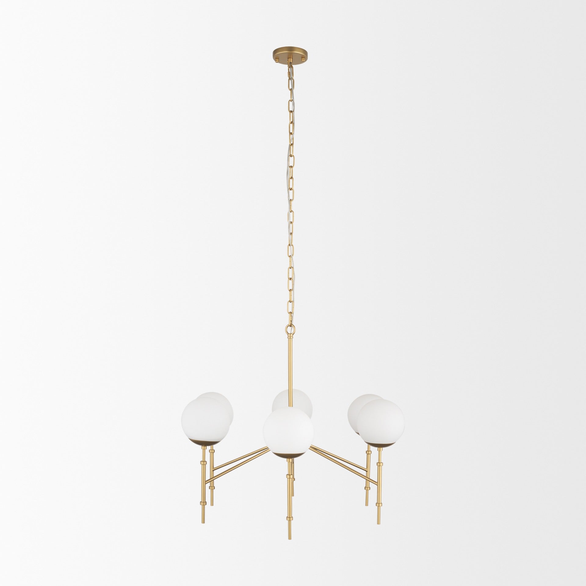 Edie Brushed Gold Metal w/ Frosted Glass Globes 6 - Light Chandelier - Dekor Butik