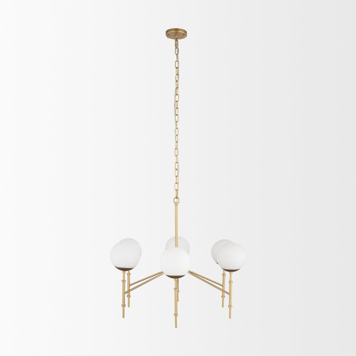 Edie Brushed Gold Metal w/ Frosted Glass Globes 6 - Light Chandelier - Dekor Butik