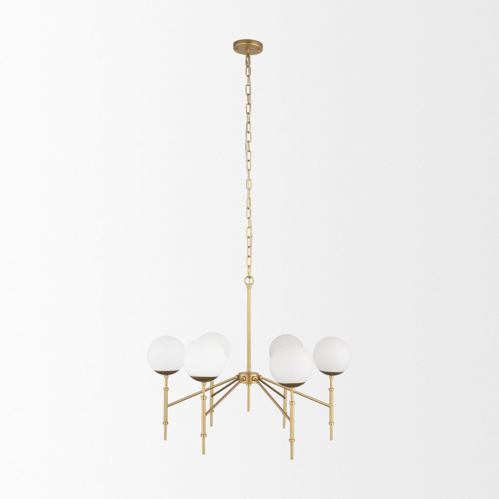 Edie Brushed Gold Metal w/ Frosted Glass Globes 6 - Light Chandelier - Dekor Butik