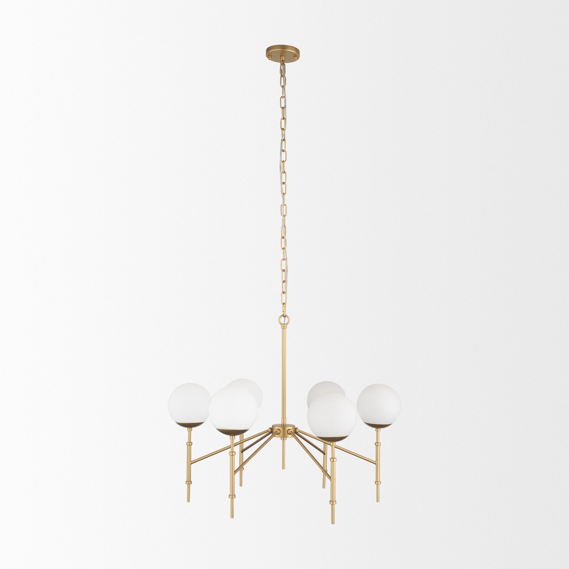 Edie Brushed Gold Metal w/ Frosted Glass Globes 6 - Light Chandelier - Dekor Butik