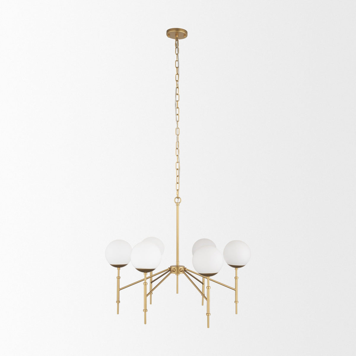 Edie Brushed Gold Metal w/ Frosted Glass Globes 6 - Light Chandelier - Dekor Butik