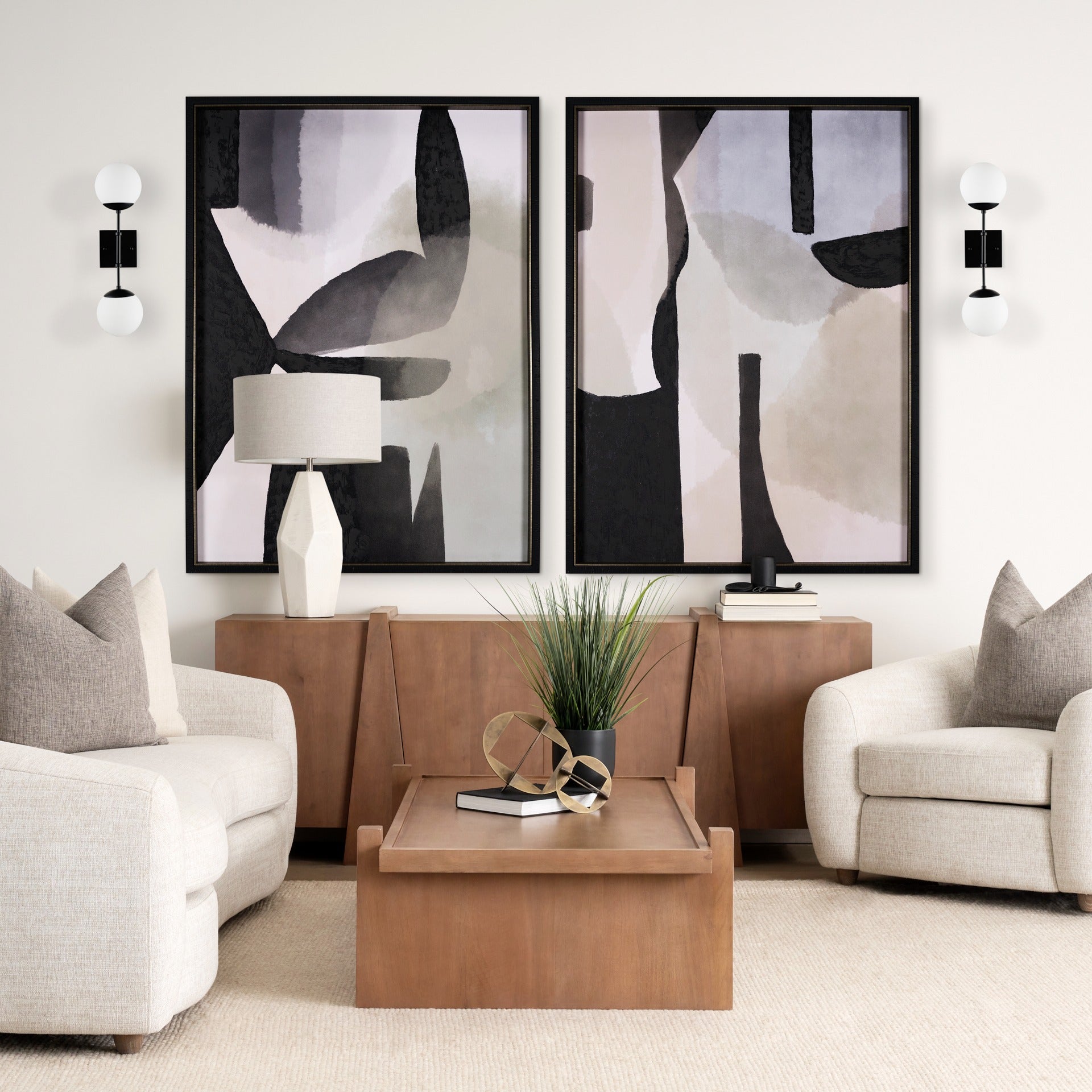 Edie Matte Black Metal w/ Frosted Glass Globes 2 - Light Wall Sconce - Dekor Butik