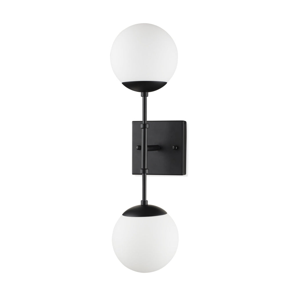 Edie Matte Black Metal w/ Frosted Glass Globes 2 - Light Wall Sconce - Dekor Butik