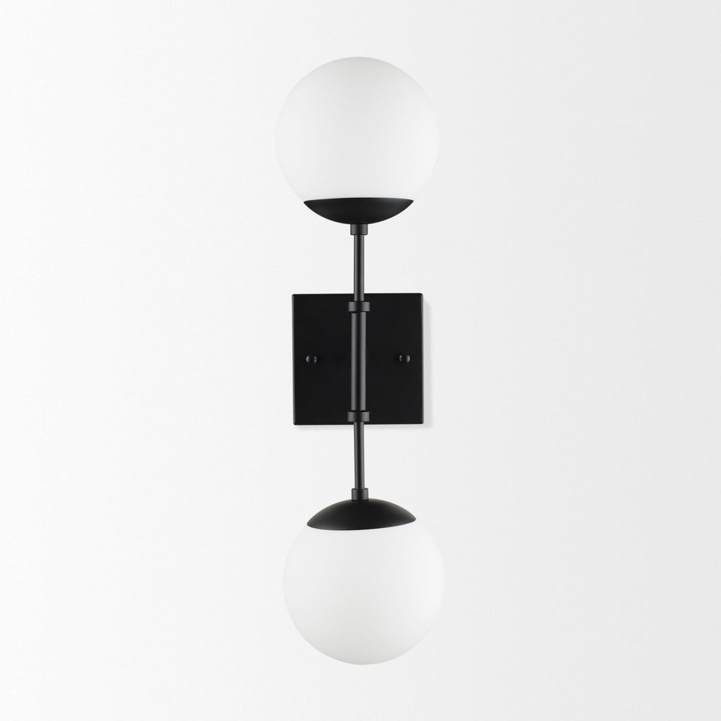 Edie Matte Black Metal w/ Frosted Glass Globes 2 - Light Wall Sconce - Dekor Butik