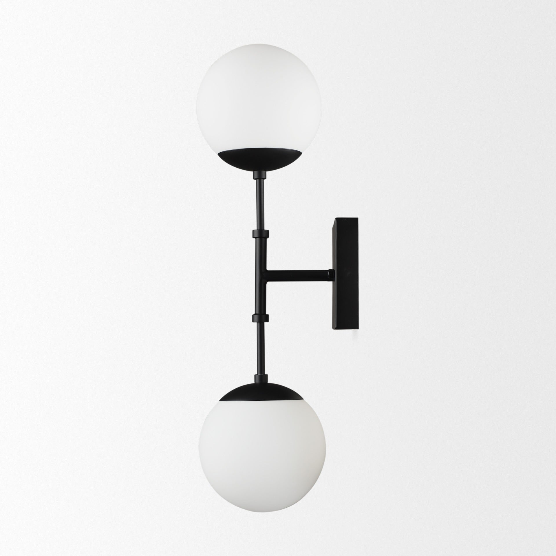 Edie Matte Black Metal w/ Frosted Glass Globes 2 - Light Wall Sconce - Dekor Butik