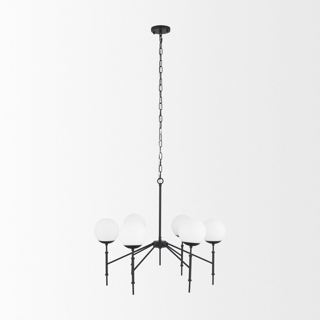 Edie Matte Black Metal w/ Frosted Glass Globes 6 - Light Chandelier - Dekor Butik