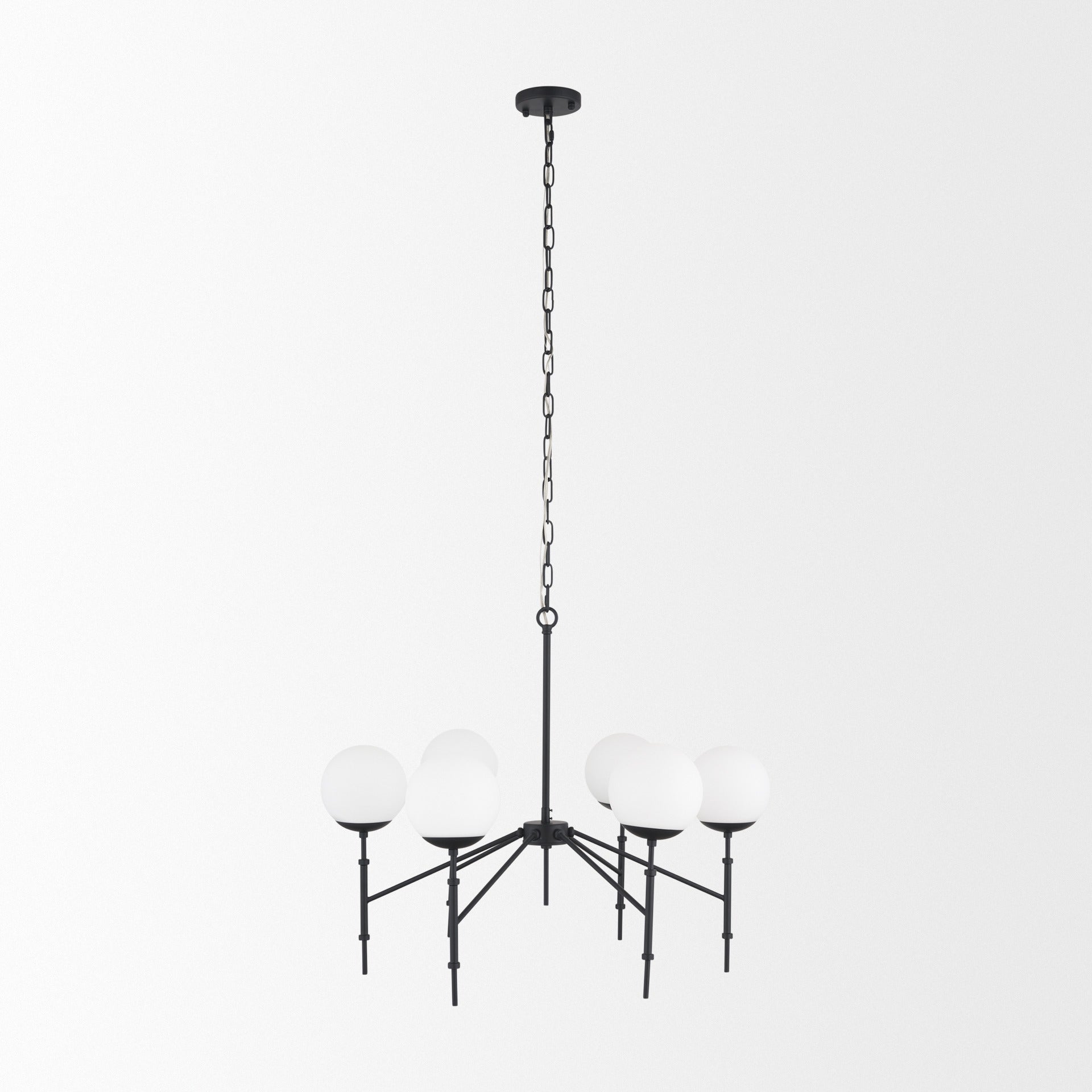Edie Matte Black Metal w/ Frosted Glass Globes 6 - Light Chandelier - Dekor Butik