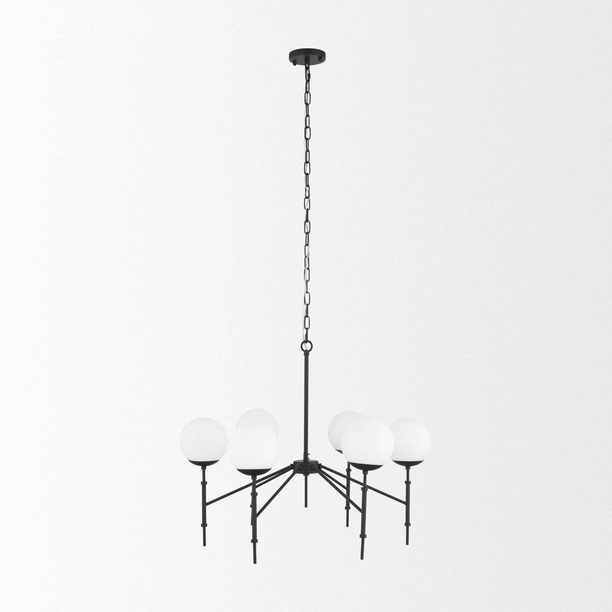 Edie Matte Black Metal w/ Frosted Glass Globes 6 - Light Chandelier - Dekor Butik