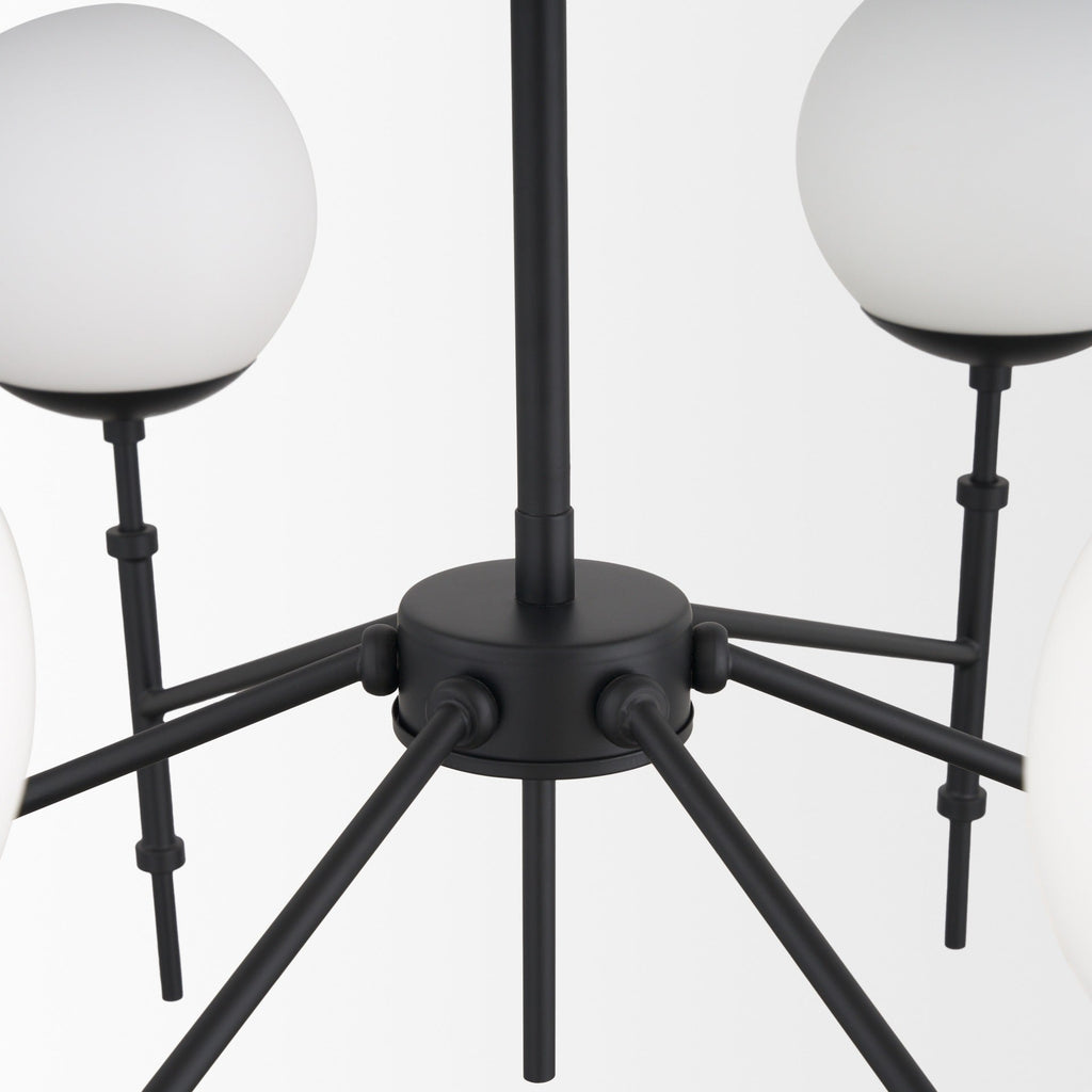 Edie Matte Black Metal w/ Frosted Glass Globes 6 - Light Chandelier - Dekor Butik
