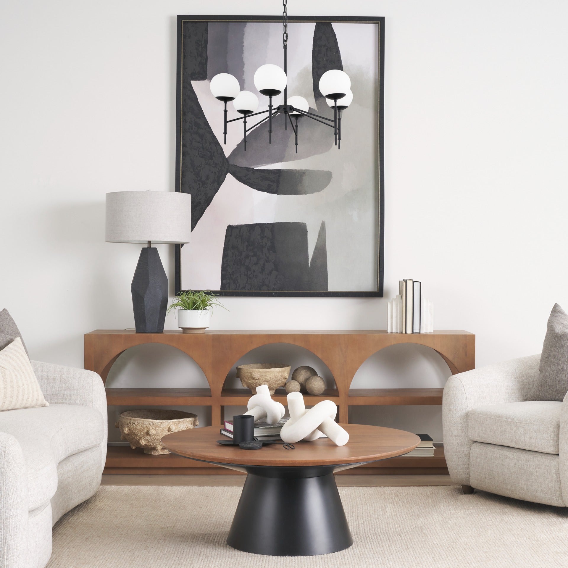 Edie Matte Black Metal w/ Frosted Glass Globes 6 - Light Chandelier - Dekor Butik