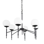 Edie Matte Black Metal w/ Frosted Glass Globes 6 - Light Chandelier - Dekor Butik