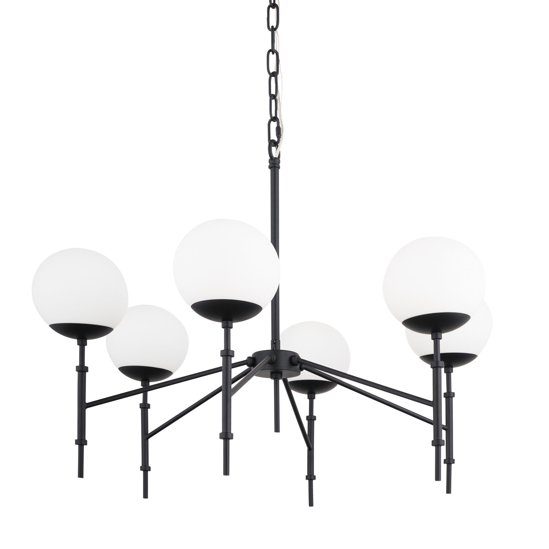 Edie Matte Black Metal w/ Frosted Glass Globes 6 - Light Chandelier - Dekor Butik