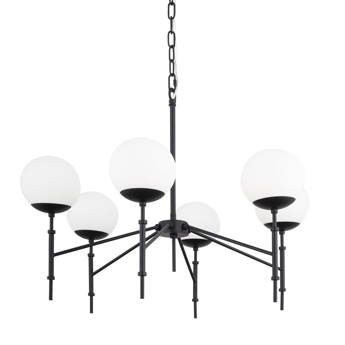 Edie Matte Black Metal w/ Frosted Glass Globes 6 - Light Chandelier - Dekor Butik