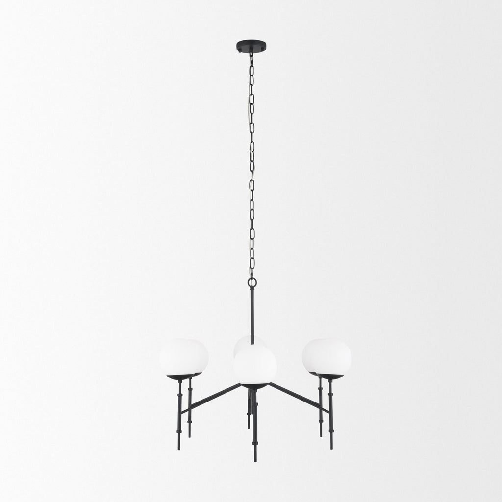 Edie Matte Black Metal w/ Frosted Glass Globes 6 - Light Chandelier - Dekor Butik