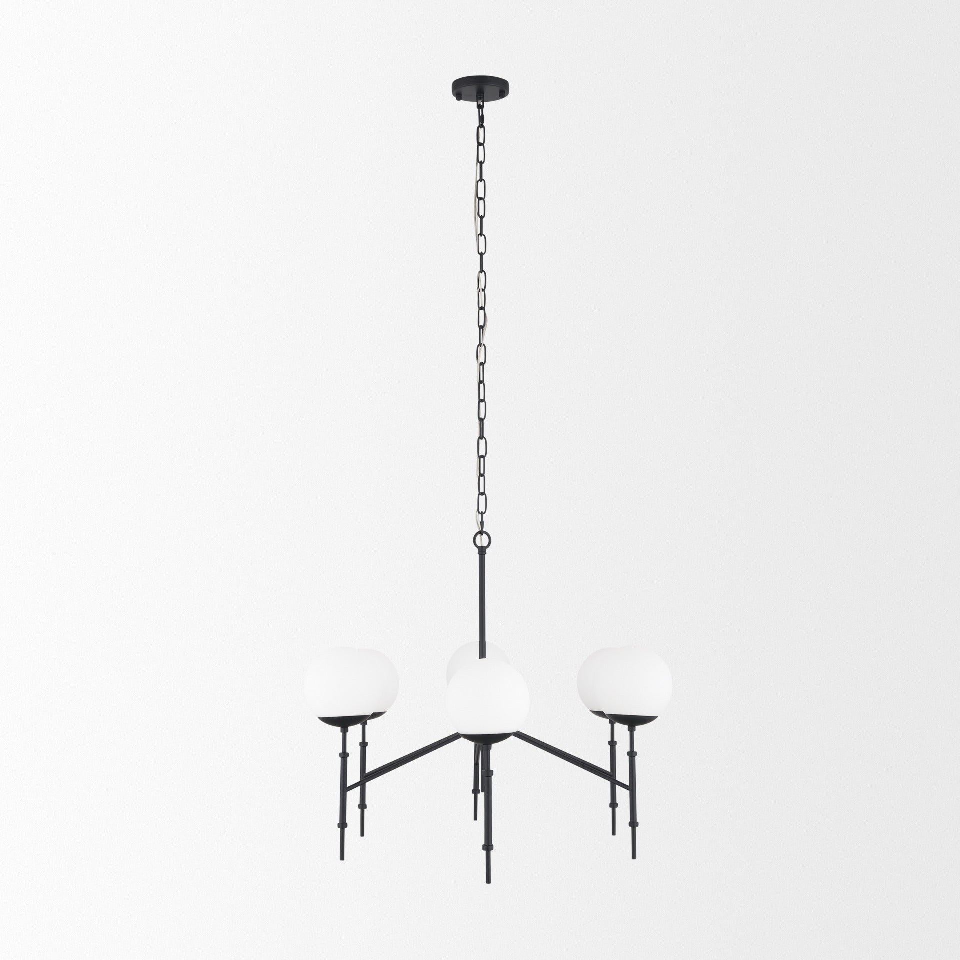 Edie Matte Black Metal w/ Frosted Glass Globes 6 - Light Chandelier - Dekor Butik
