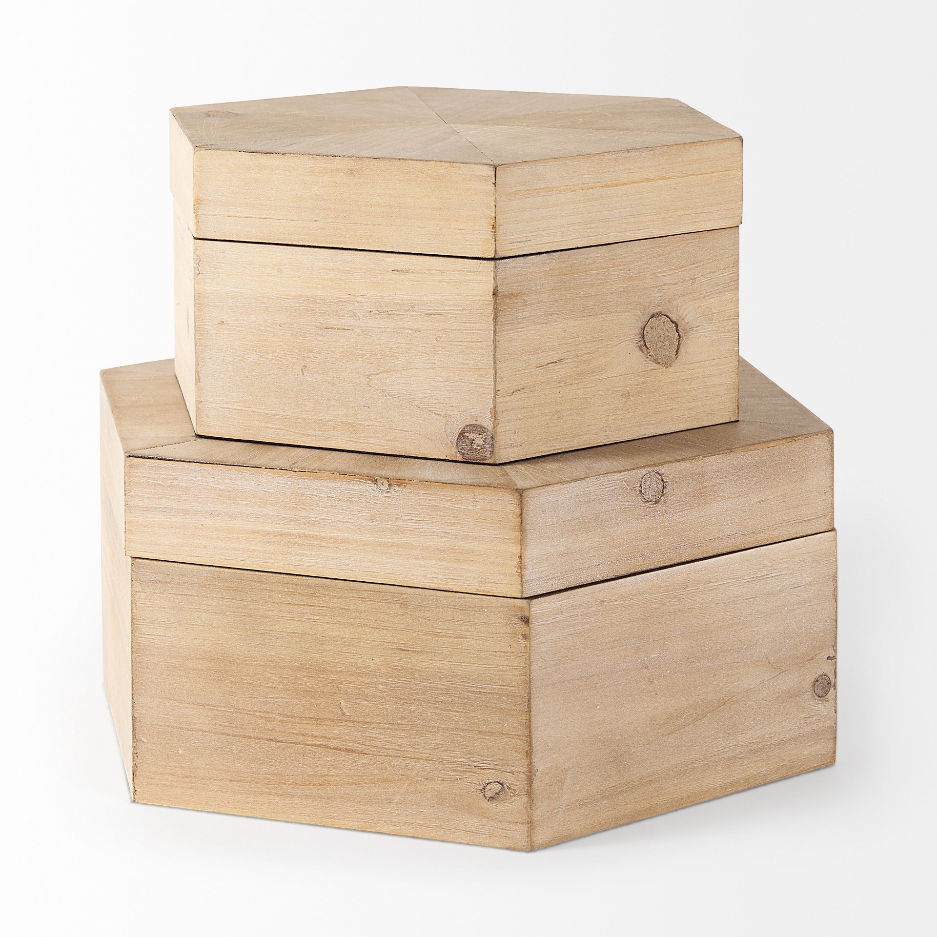 Elyse (Set of 2) 14L x 12W Brown Wooden Hexagonal Boxes - Dekor Butik