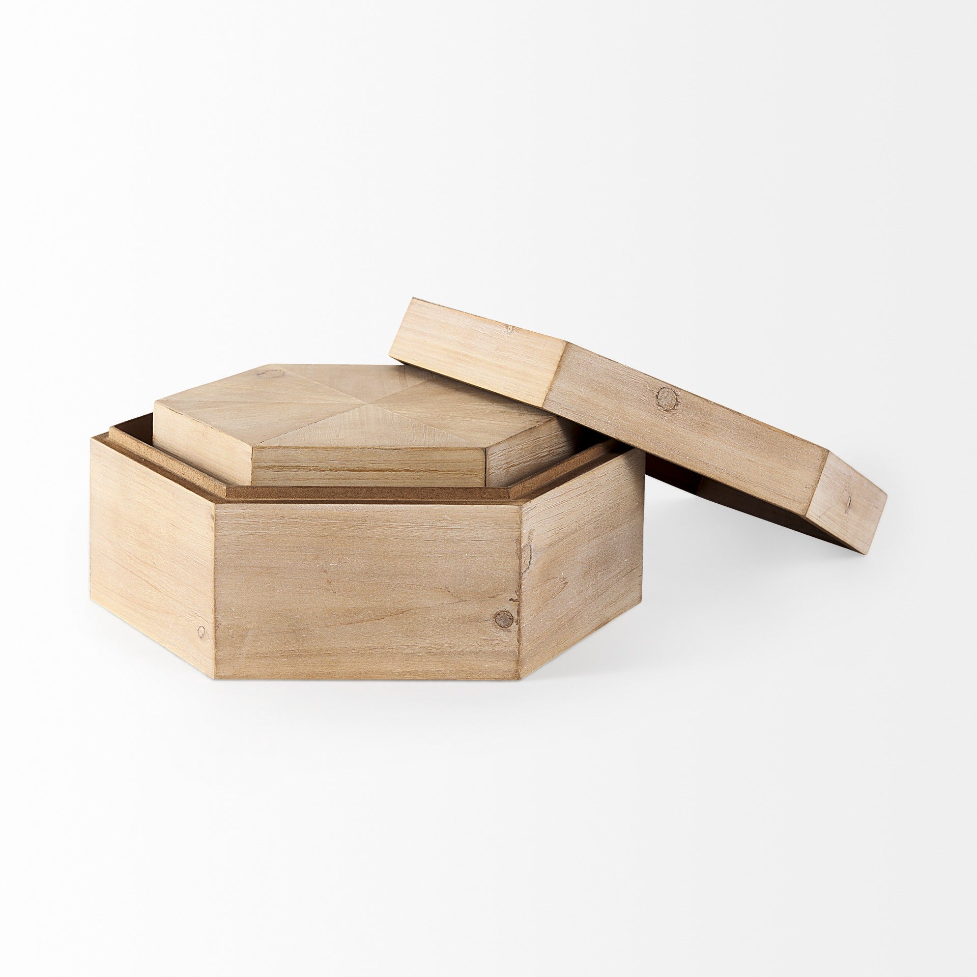 Elyse (Set of 2) 14L x 12W Brown Wooden Hexagonal Boxes - Dekor Butik