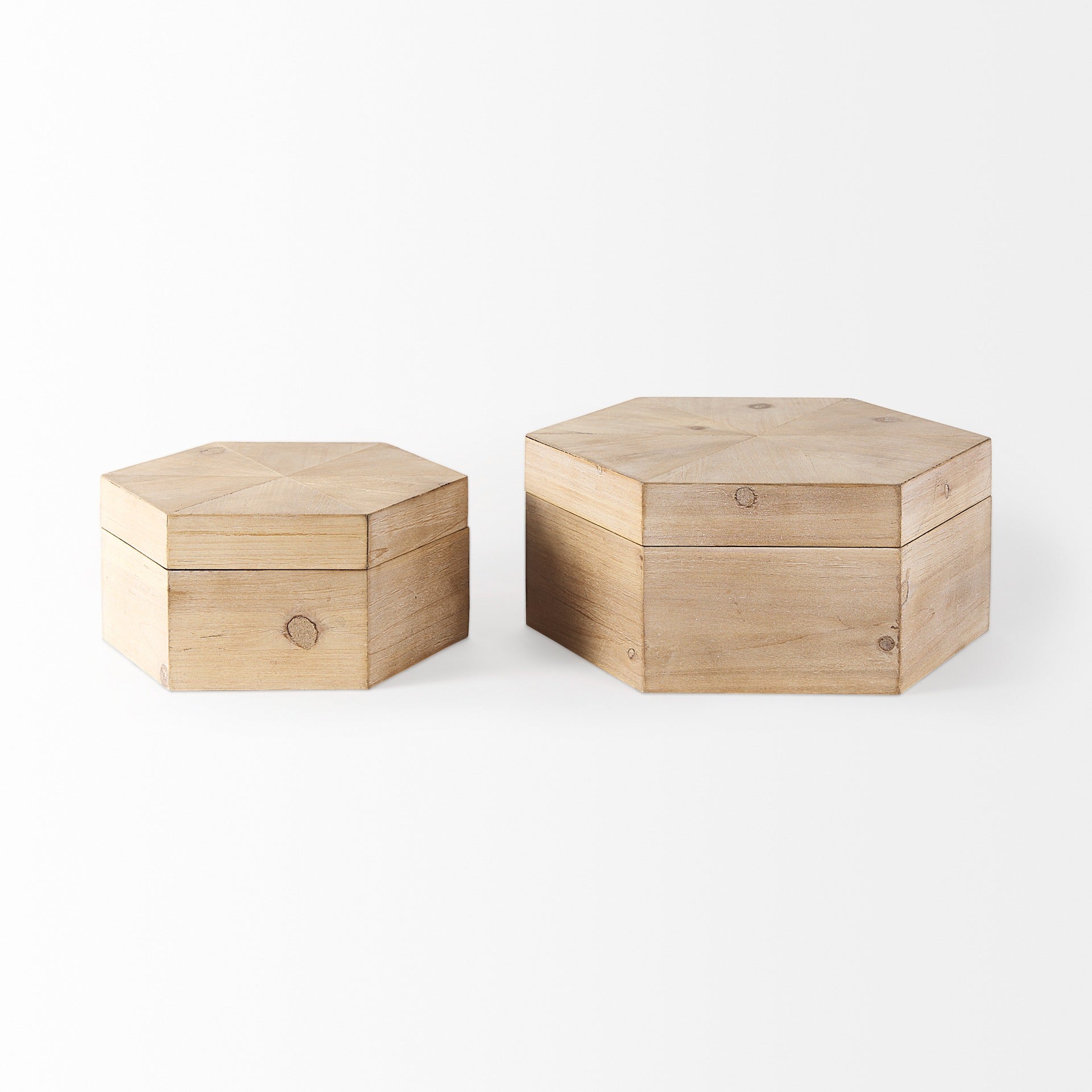 Elyse (Set of 2) 14L x 12W Brown Wooden Hexagonal Boxes - Dekor Butik