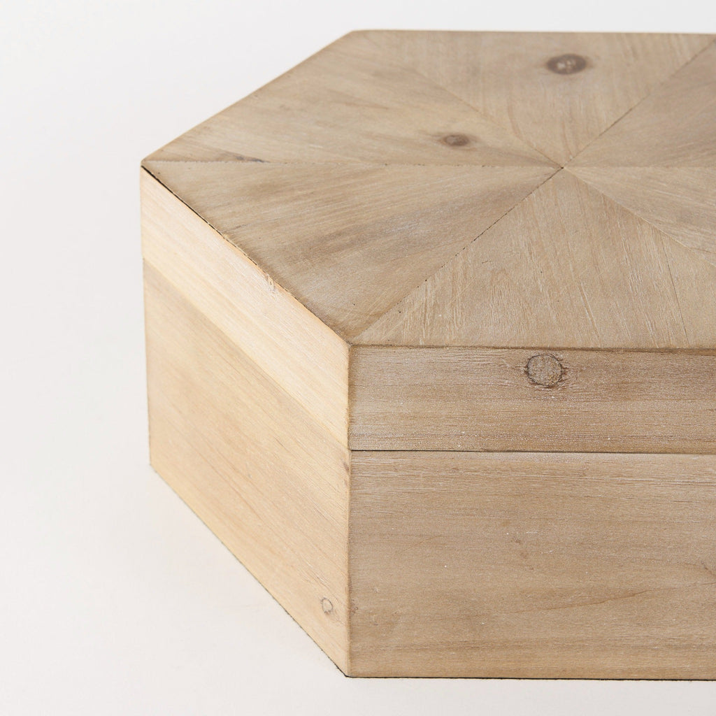 Elyse (Set of 2) 14L x 12W Brown Wooden Hexagonal Boxes - Dekor Butik