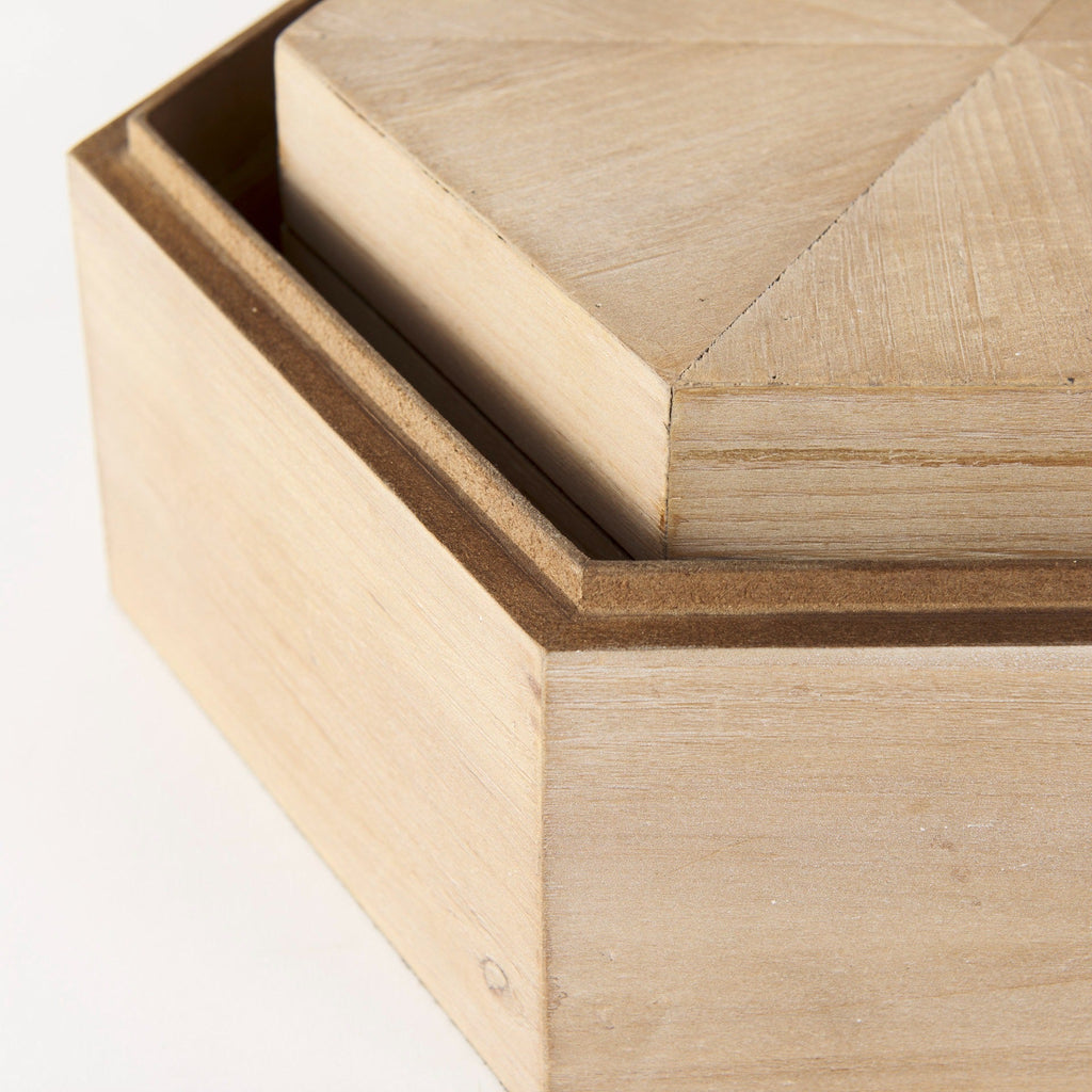 Elyse (Set of 2) 14L x 12W Brown Wooden Hexagonal Boxes - Dekor Butik