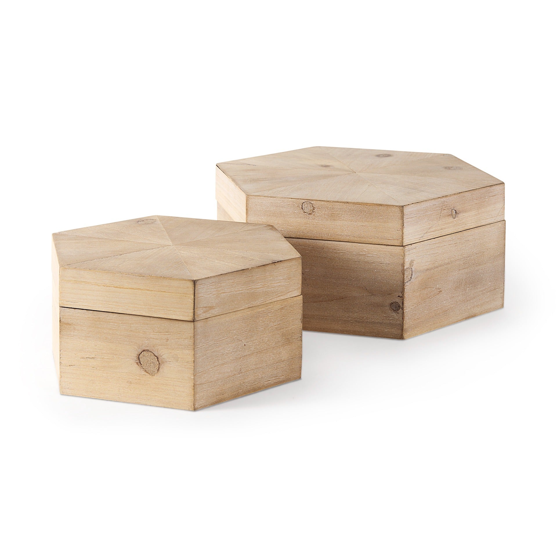 Elyse (Set of 2) 14L x 12W Brown Wooden Hexagonal Boxes - Dekor Butik