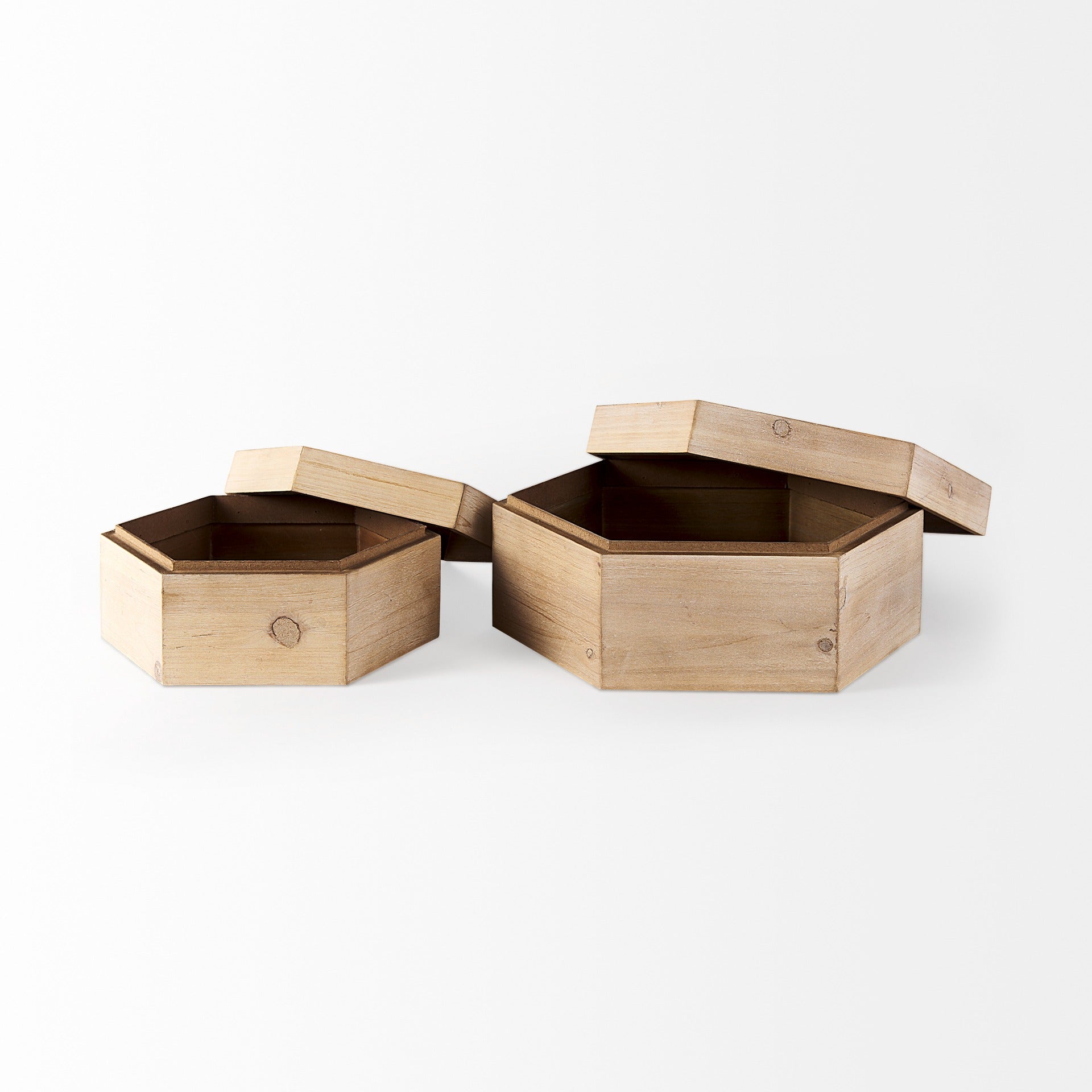 Elyse (Set of 2) 14L x 12W Brown Wooden Hexagonal Boxes - Dekor Butik