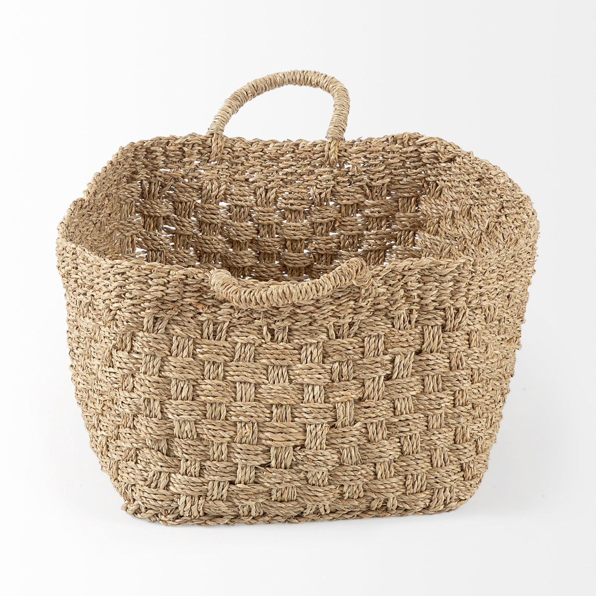 Emra 17.3L x 11.8W x 7.9H (Set of 3) Light Brown Seagrass Rectangular Basket W/ Handles - Dekor Butik