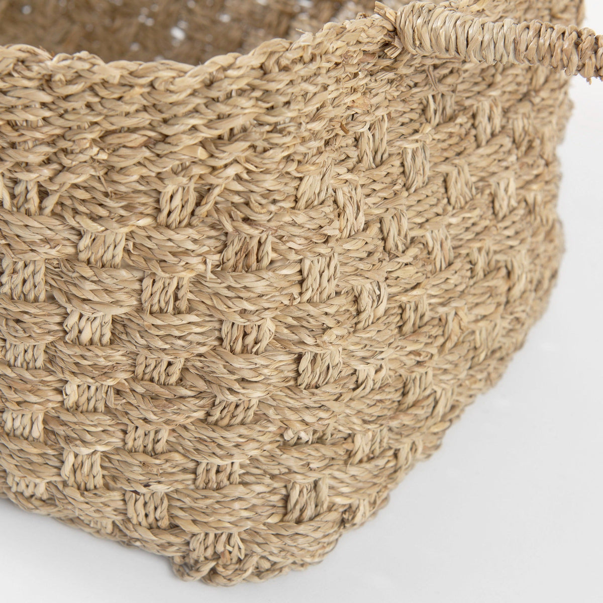 Emra 17.3L x 11.8W x 7.9H (Set of 3) Light Brown Seagrass Rectangular Basket W/ Handles - Dekor Butik