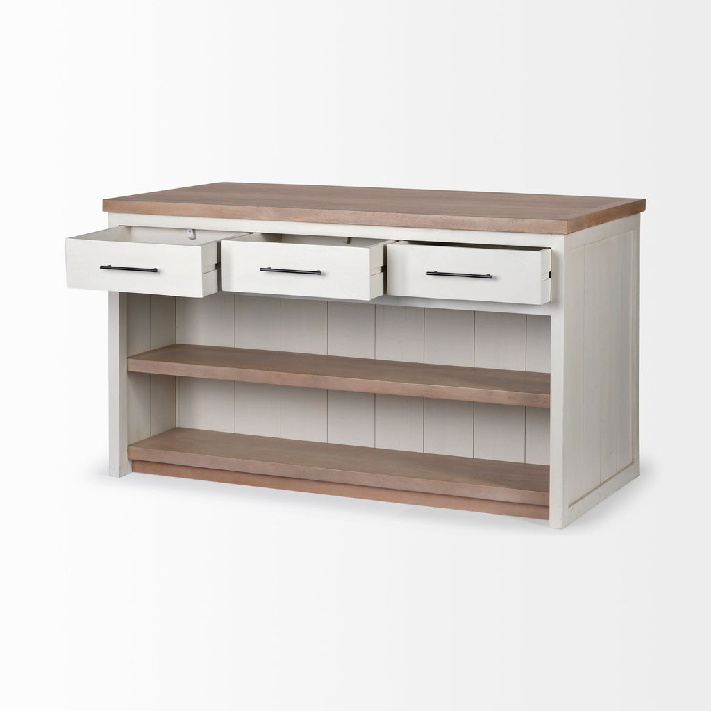 Fairview White and Brown Solid Wood Kitchen Island - Dekor Butik