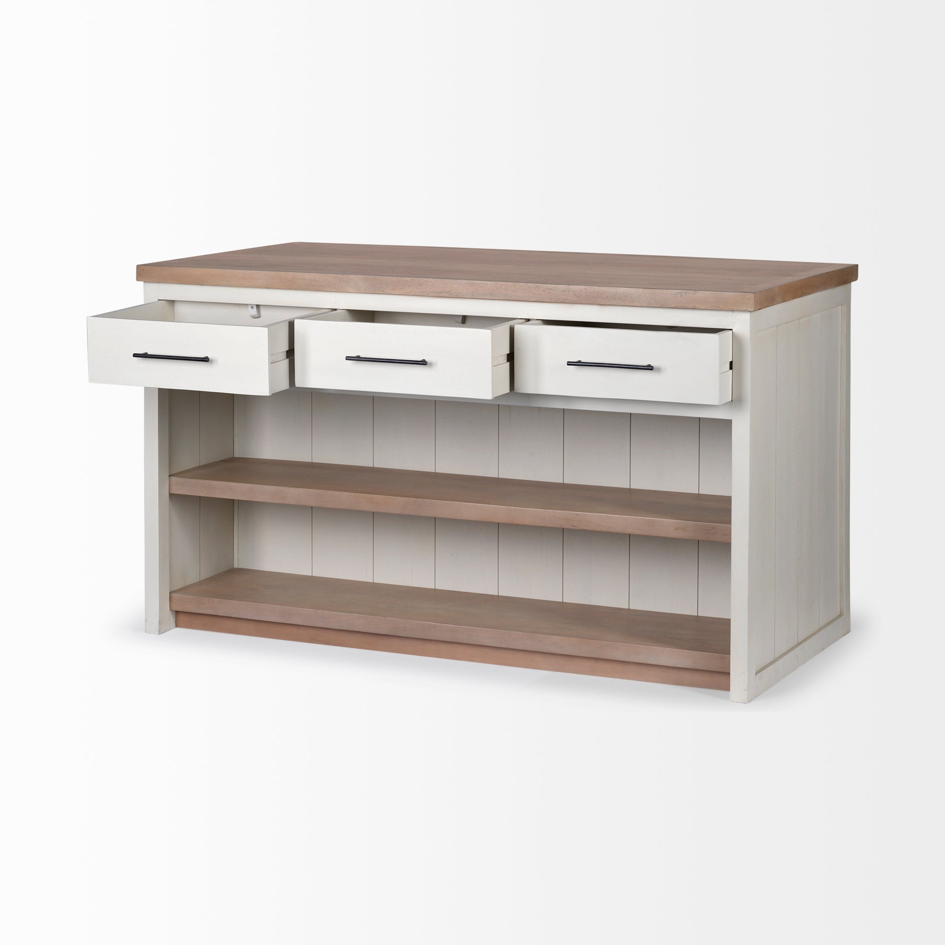 Fairview White and Brown Solid Wood Kitchen Island - Dekor Butik