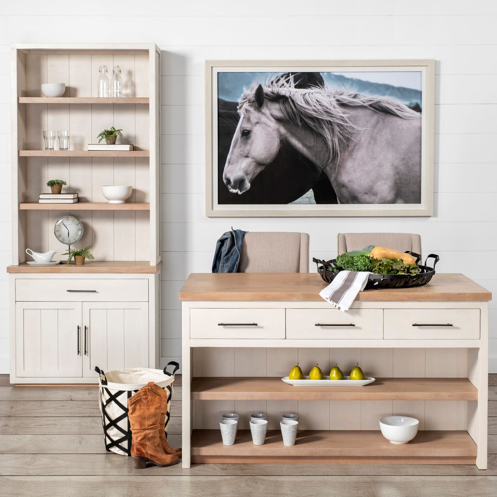 Fairview White and Brown Solid Wood Kitchen Island - Dekor Butik