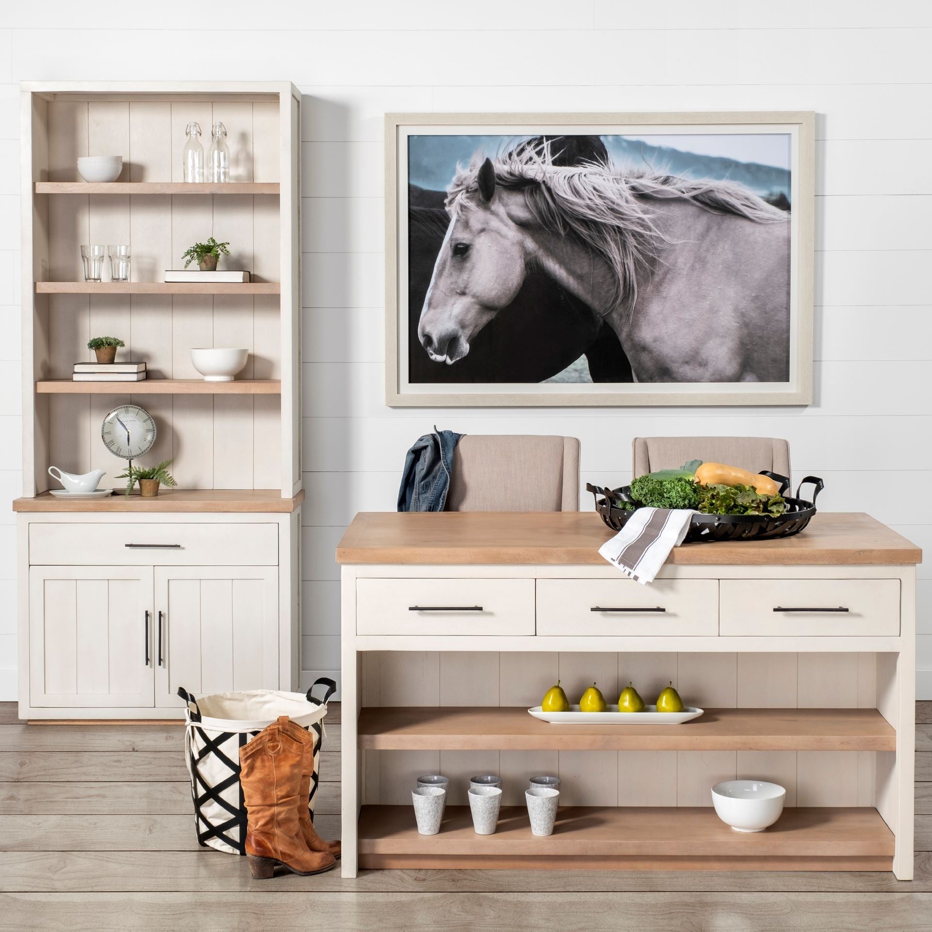 Fairview White and Brown Solid Wood Kitchen Island - Dekor Butik