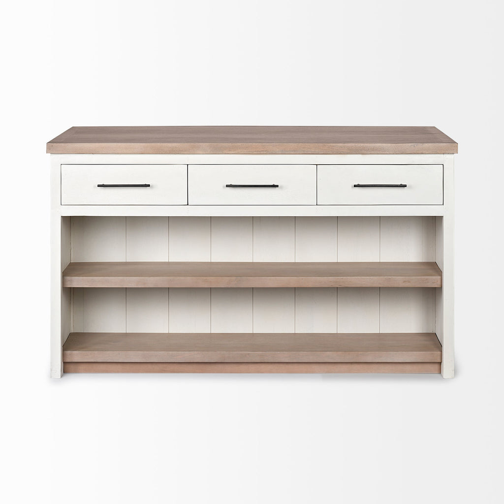 Fairview White and Brown Solid Wood Kitchen Island - Dekor Butik